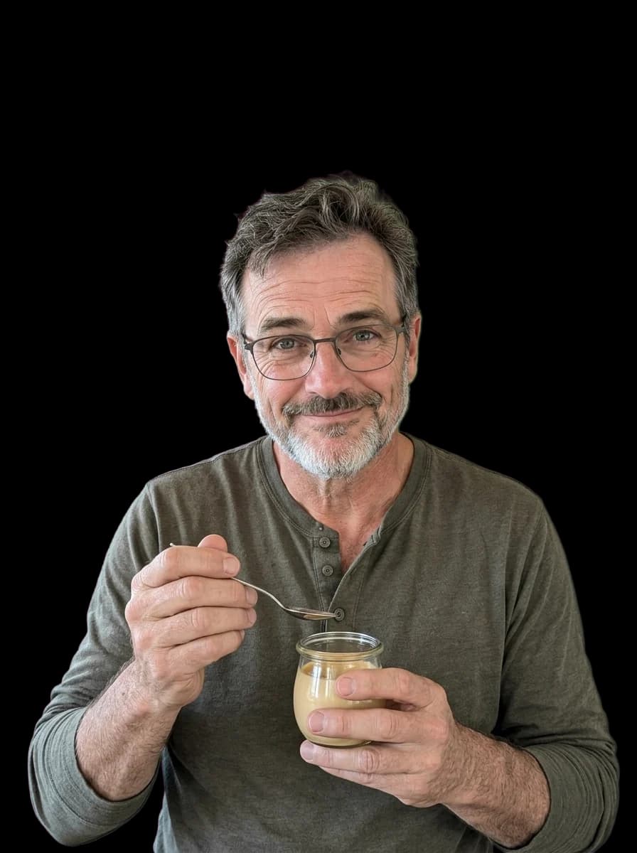 Jack holding a jar of Golden Gelatin and a spoon