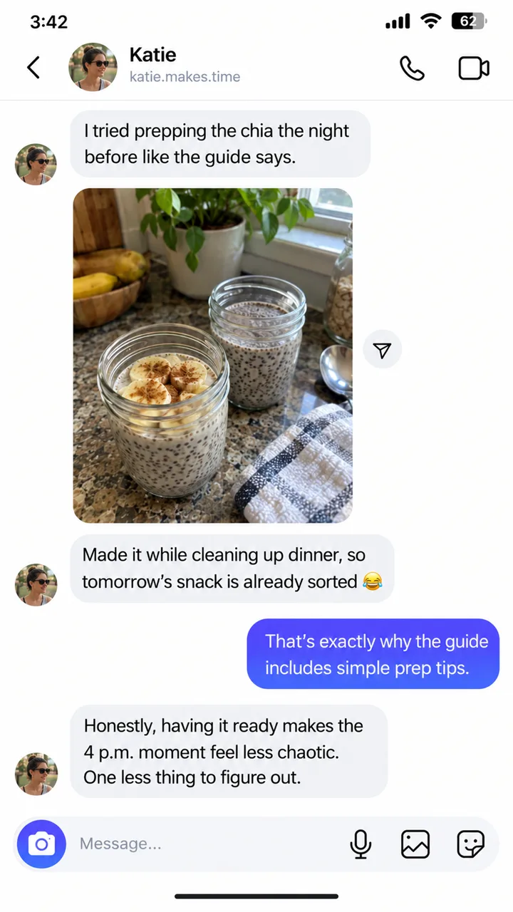 Instagram message: Katie prepped the chia the night before