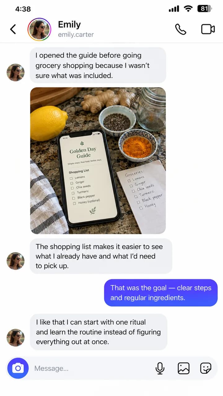 Instagram message: Emily says the shopping list makes it easy to see what she needs